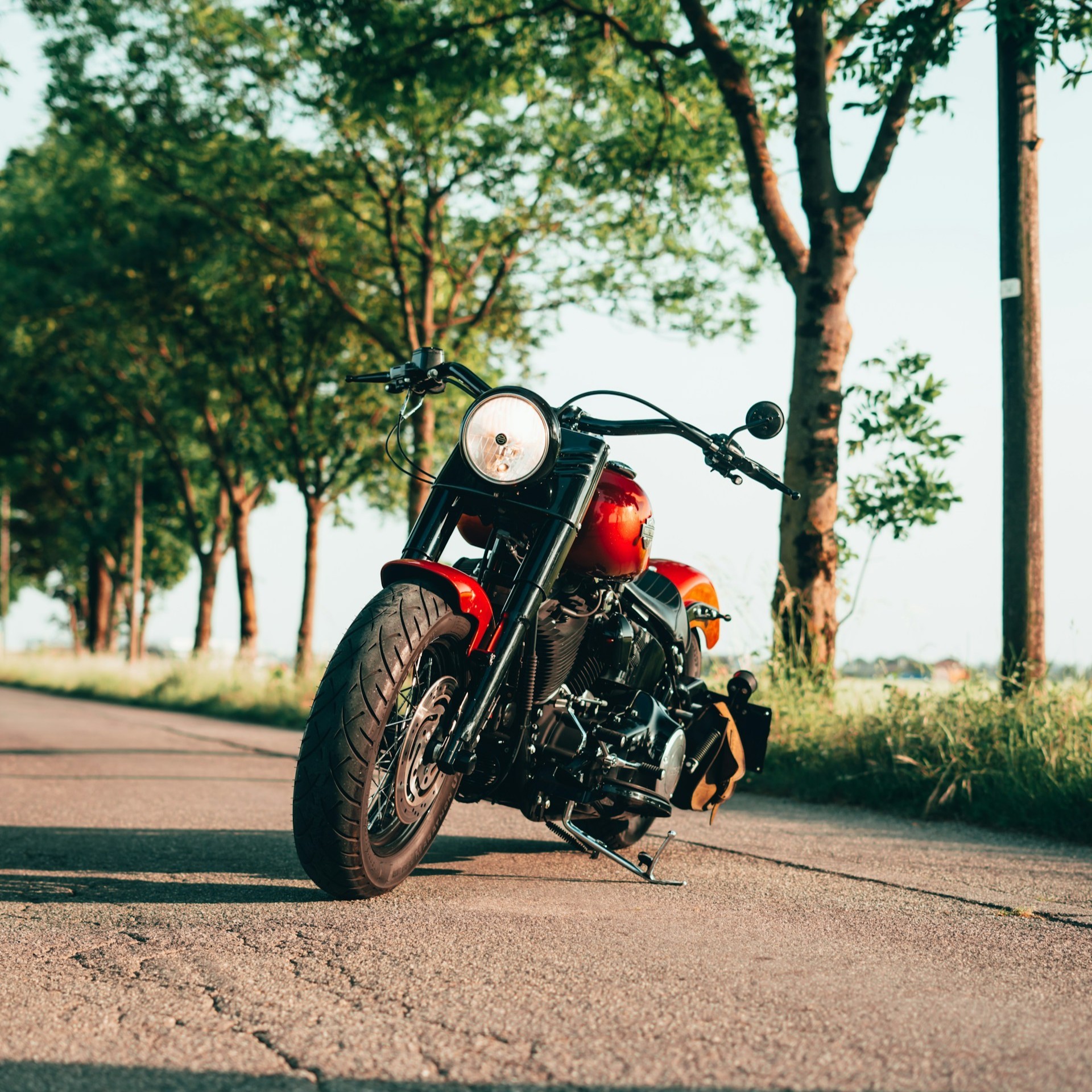 Classic motorcycle at a gas station